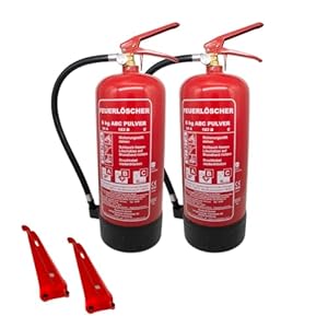 2 x 6kg Pulverlöscher, Feuerlöscher, Autolöscher, ABC Pulver, Pulver Feuerlöscher inkl. Halterung und Prüfschild