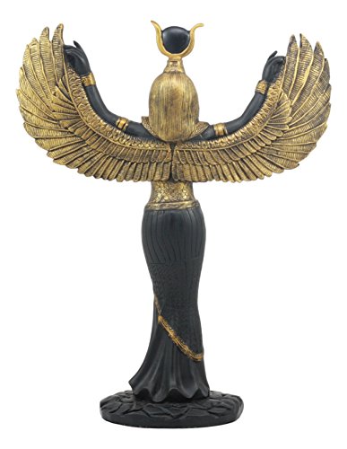 Ebros Gift Egyptian Goddess Isis Ra With Open Wings Statue 12" Tall Deity Of Motherhood Magic Wisdom And Nature Home Decorative Sculpture Gods Of Egypt Accent (Black And Gold) #TOP4