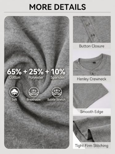 Image of Lexiart Mens Fashion Henley Shirts Long Sleeve Button Cotton T-Shirt with Pocket