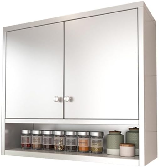 Wall Cabinet with Doors, Kitchen Wall Cabinets Storage, Wall Mounted Kitchen Cabinets with Doors and Shelves, Adjustable Shelves Wall Storage Cabinets for Kitchen, Bathroom, Living Room,Silver-100x30
