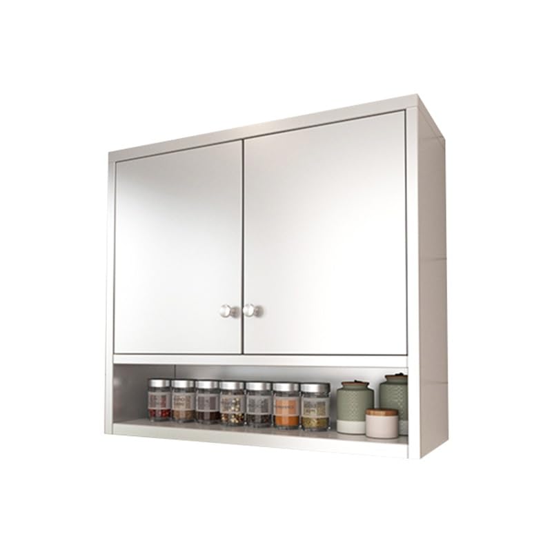 Moderno armario de pared de acero inoxidable con doble puerta, estantes ajustables para almacenamiento de pared para cocina, sala de estar y baño, 100 x 30 x 70 cm, elegante diseño plateado