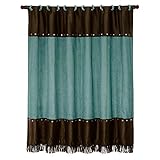 H HIEND ACCENTS Paseo Road Cheyenne Western Rustic Bathroom Accessories Brown and Turquoise Fabric Shower Curtain with 12 Hooks, 72x72 inch, Floral Paisley Pattern Bath Decor