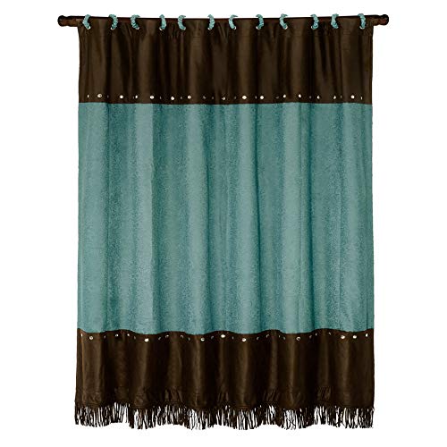 H HIEND ACCENTS Paseo Road Cheyenne Western Rustic Bathroom Accessories Brown and Turquoise Fabric Shower Curtain with 12 Hooks, 72x72 inch, Floral Paisley Pattern Bath Decor