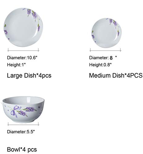 Xiteliy Ceramic Dinner Plate Sets, Plates, Bowls, 12 Pieces,Lavender Dinnerware Set Service For 4 (Purple, Tl-Xyc-D) #TOP5