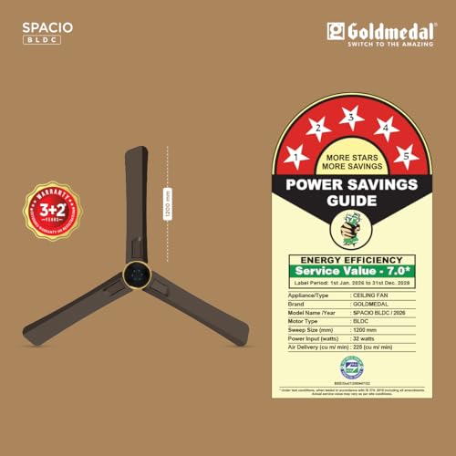 Image of Goldmedal Spacio BLDC 1200mm Decorative 5 Star Rated Ceiling Fan | Remote with 3 Modes | Off Timer Function (2,4,&8 HRS) | Smooth & Silent Operation (Magna Matt)