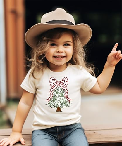 Faux Glitter Green Floral Christmas Tree with Red Dots Bow Shirt for Women Teens and Girls3