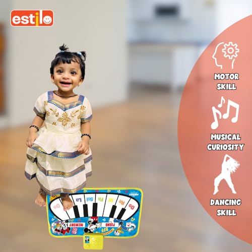 Image of Estilo Floor Piano Mat for Kids & Toddlers | Baby Playing Mat with Music 11 Keys | Musical Toy Gift for Boys & Girls Age for 1-6 | Engaging Keyboard for Toddlers (Mickey)