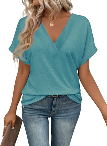 TrendiMax Damen T-Shirt V Ausschnitt Kurzarm Sommer Lose Shirts Casual...