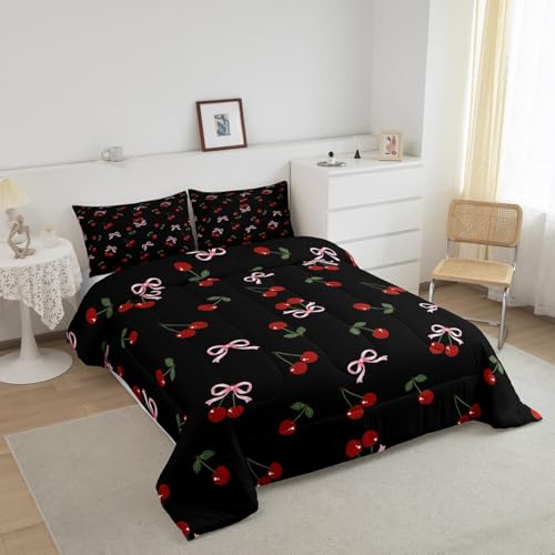 Image of Feelyou Bows Cherry Summer Comforter Set Twin Size Kids Boys Girls Bedding