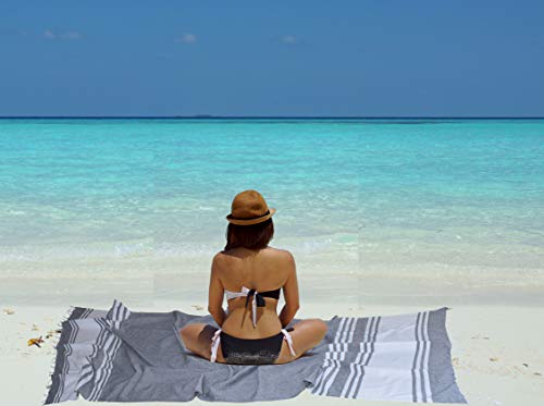 Turkish Towel 2 Pack, Thin Beach Towel, Fouta Beach Towel, Peshtemal Beach Towel, Turkish Peshtemal Towels, Pestemal Towels, Thin Camping Bath, Pool Blanket, Fouta Towels 100% Cotton-36X71- Charcoal #TOP1