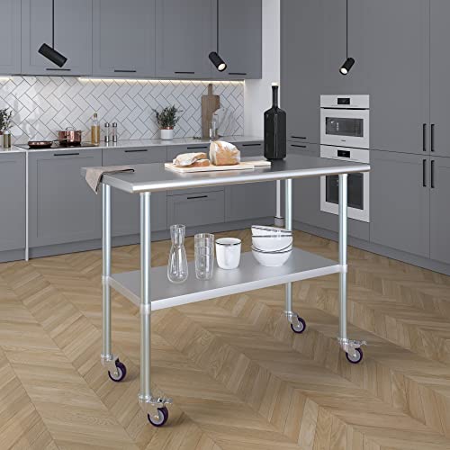 Image of AmGood 48 inch Long x 24 inch Deep Stainless Steel Table with Casters