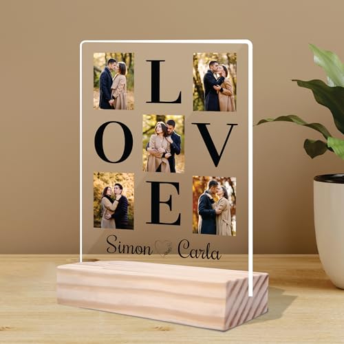 Image of Giftplease Customized Photo And Text Frame With Wooden Stand | Personalised Printed Photo Frame | Gift | Birthday | Anniversary (Transparent, 5MM, 6 * 8 Inches), Tabletop