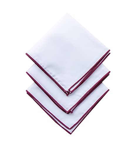 Image of 3-Pk Mens Cotton White Pocket Square with Color Border(10 Colors)