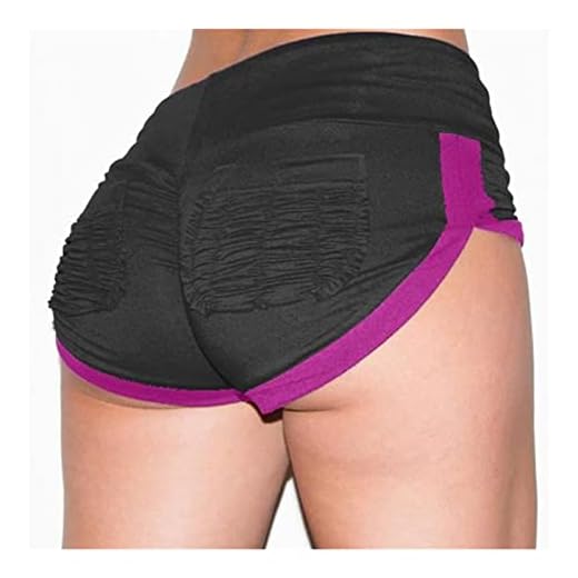 Sommar kvinnors shorts höga midja patchwork elastiska bälte täta casual shorts (Color : Svart, Size : M)