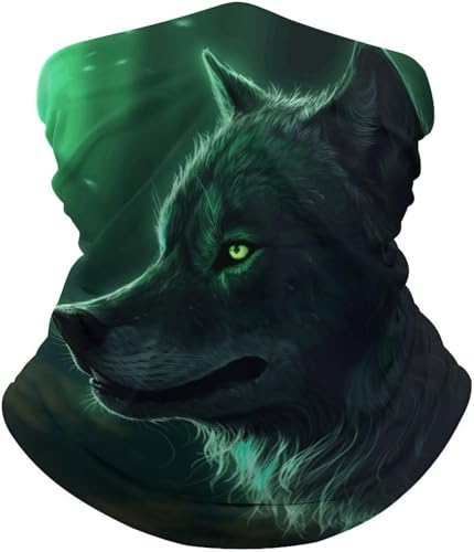 Prima Polainas de Cuello,Lobo Verde,Pañuelo de Cabeza Lavable Cuello Pañuelo para Correr Motocicleta Adulto 26X30cm