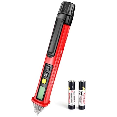 ZHJAN Non-Contact Voltage Tester,Dual Range AC 12V-1000V/48V-1000V, Pocket-Sized, LED Flashlight,Buzzer Alarm, Includes Batteries and Electrical Tester, Null Wire Judgment(Red) Cover