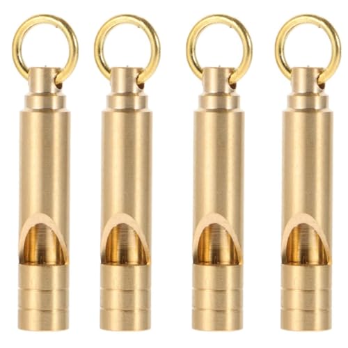 Brass Whistles 4 Pack, Emergency Survival Whistles Loud Safety Whistles for Adults, Self-Defense Whistle for Outdoor Activities, Distress Signal, Emergency Whistle for Hiking, Survival