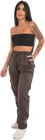 Calças Larga Cargo Bolso Lateral Moda Feminina Street Sk8