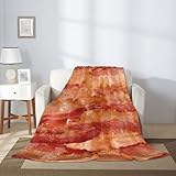 Rltyabi Fried Bacon Blanket Funny Realistic Food Throw Blankets 80"X60" Flannel Fleece Blanket Novelty Home Decor for Fried Bacon Lovers Bedroom Living Rooms Sofa Couch Beds