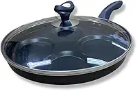 Frigideira Teflon 4 Ovos/hamburgueres Antiaderente Com Tampa de Vidro Cavidades