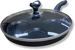 Frigideira Teflon 4 Ovos/hamburgueres Antiaderente Com Tampa de Vidro Cavidades