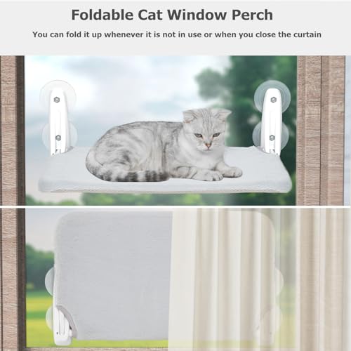 DijiuGoya Poleiro de Janela de Gato, Rede de Janela Sem Fio para Gatos Dentro com 4 Ventosas Fortes,