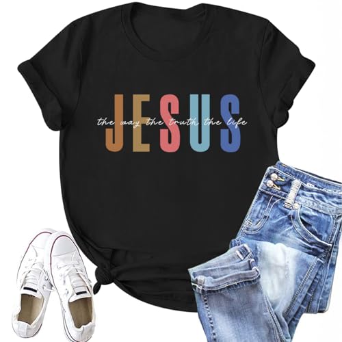 KEEVICI Jesus Christian T Shirts for Women Religious Sayings Faith Shirt Inspirational Tshirts Bible Verse Graphic Cotton Tee