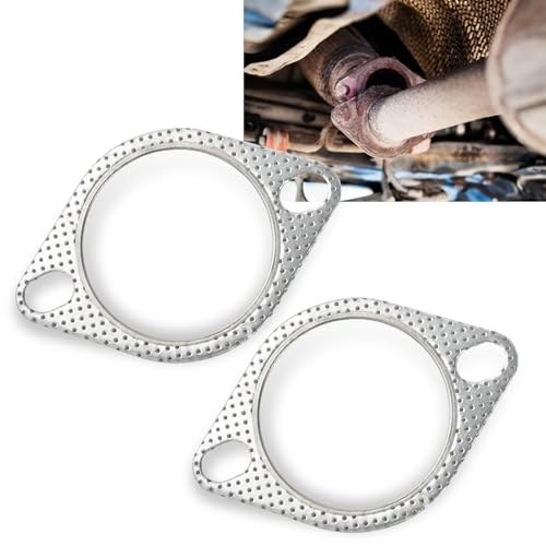 Image of Pack-2 Car Exhaust Pipe Interface Gasket, 2.5 inch ID Three Holes Design Exhaust Flange Gasket, High Temperature High Pressure Resistant Exhaust Gaskets, Universal for Most Cars (Silver)