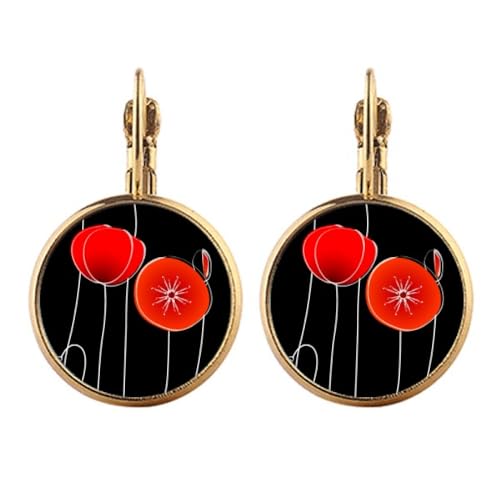 Boucles d'oreilles clip fleurs rouges or, le cadeau idéal pour femme sans perçage