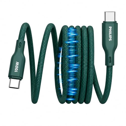Image of PHILIPS DLC7130CT 100W Magnetic Type-C to Type-C Fast Charging Cable (1m, Crystal Teal) | Nylon Braided | Compatible with iPhone 15+ Series, USB-C iPad Models, Samsung Galaxy & All Type C Devices