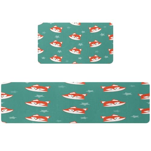 Tapete de cocina de 2 piezas VAPOKF con zorro y estrellas alfombra pasillo lavable 2