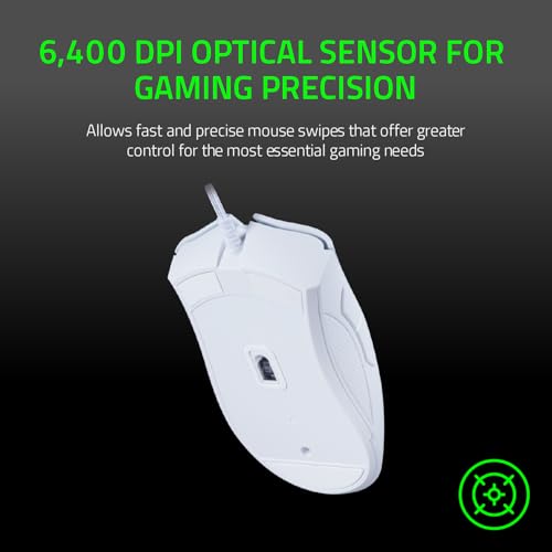 DeathAdder Essential (2021) - Mouse da Gioco Cablato con Sensore Ottico da 6400 DPI (Sensore Ottico da 6400 DPI, 5 Pulsanti Programmabili, Fattore di Forma Ergonomico) Bianco - Mouse gaming - Immagine 4