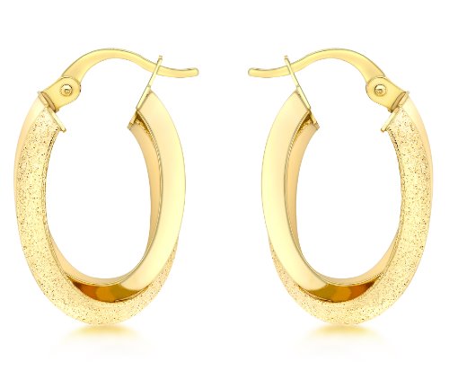 Créoles ovales en or jaune 9 ct Carissima élégance texturée croisée