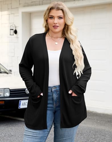 Halife Womens Plus Size Lightweight Cardigan Sweaters with Pockets Open Front Long Sleeve Cardigan (XL-5XL)3