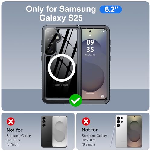 Image of ANTSHARE IP68 Waterproof Case for Samsung Galaxy S25 [2025] - MagSafe Compatible, Built-in Screen /Lens Protector - Shockproof Full Body Protection for Swimming /Outdoor, Black /Clear