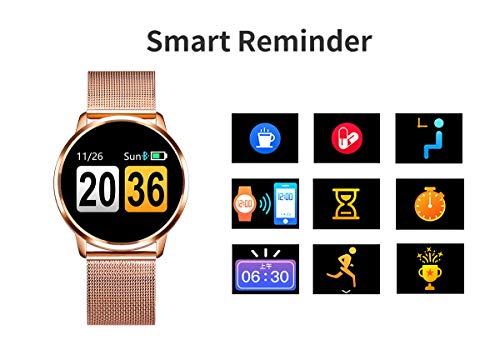 RanGuo Bluetooth Smartwatch für Herren Damen Kinder, Outdoor Sports Intelligente Armbanduhr für Android und ios System, Support-Anruferinnerung und Nachrichtenerinnerung (Stahlband, Rosa)