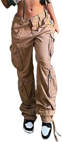 Franhais Women's Baggy Denim Pants High Waisted Y2K Wide Leg Oversized Plus Size Boyfriend Cargo Jeans Streetwear Trousers Khaki