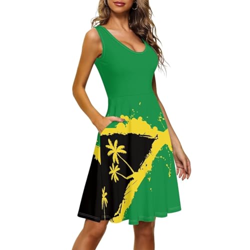 Image of Women's Casual Loose Sundress Midi Sleeveless Crewneck Dress Summer Beach Tank Dress with Pockets