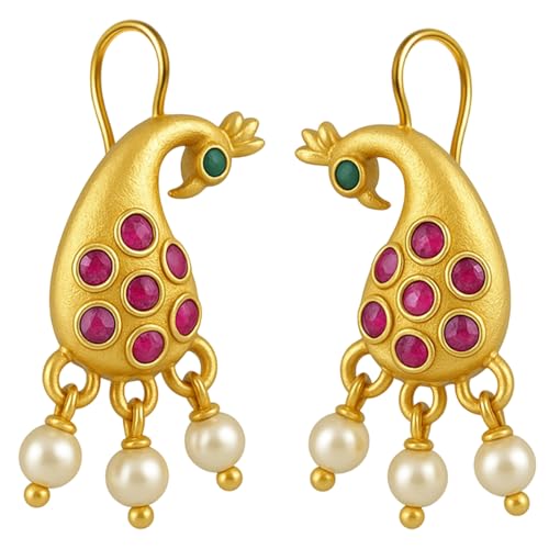 Image of VAMA FASHIONS 18K Gold Plated Anti Tarnish Half Moon Peacock Shape Traditional Maharashtrian Press on Bugadi Upper Ear Clip on Earrings For Women & Girls