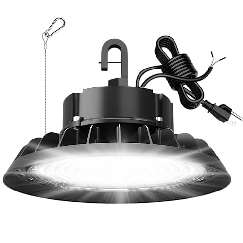 UFO LED High Bay Light 200W, Wattage Selectable No Flicker High Bay Light 0-10V Dimmable, 5' Cable with US Plug, Hanging Hook, Safe Rope, ETL Listed High Bay Shop Light for Warehouse Factory Barn Shop by JC-LGL - Used condition - CA$74.38