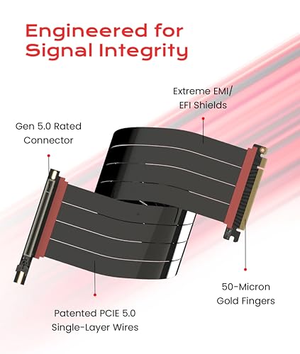 Image of LINKUP PCIE 5.0 Riser Cable | for Vertical GPU Mount | Right Angle | Graphics Card GPU Ready | Usable with PCIe 4.0 & RX 9070 / RTX5090 | 60cm (Total Length: 64cm)