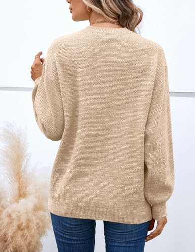 Image of Sucolan Oversized Sweaters for Women Heathered Long Sleeve Crew Neck Pullover Knit Sweater Casual Fall Tops 2024 Fashion