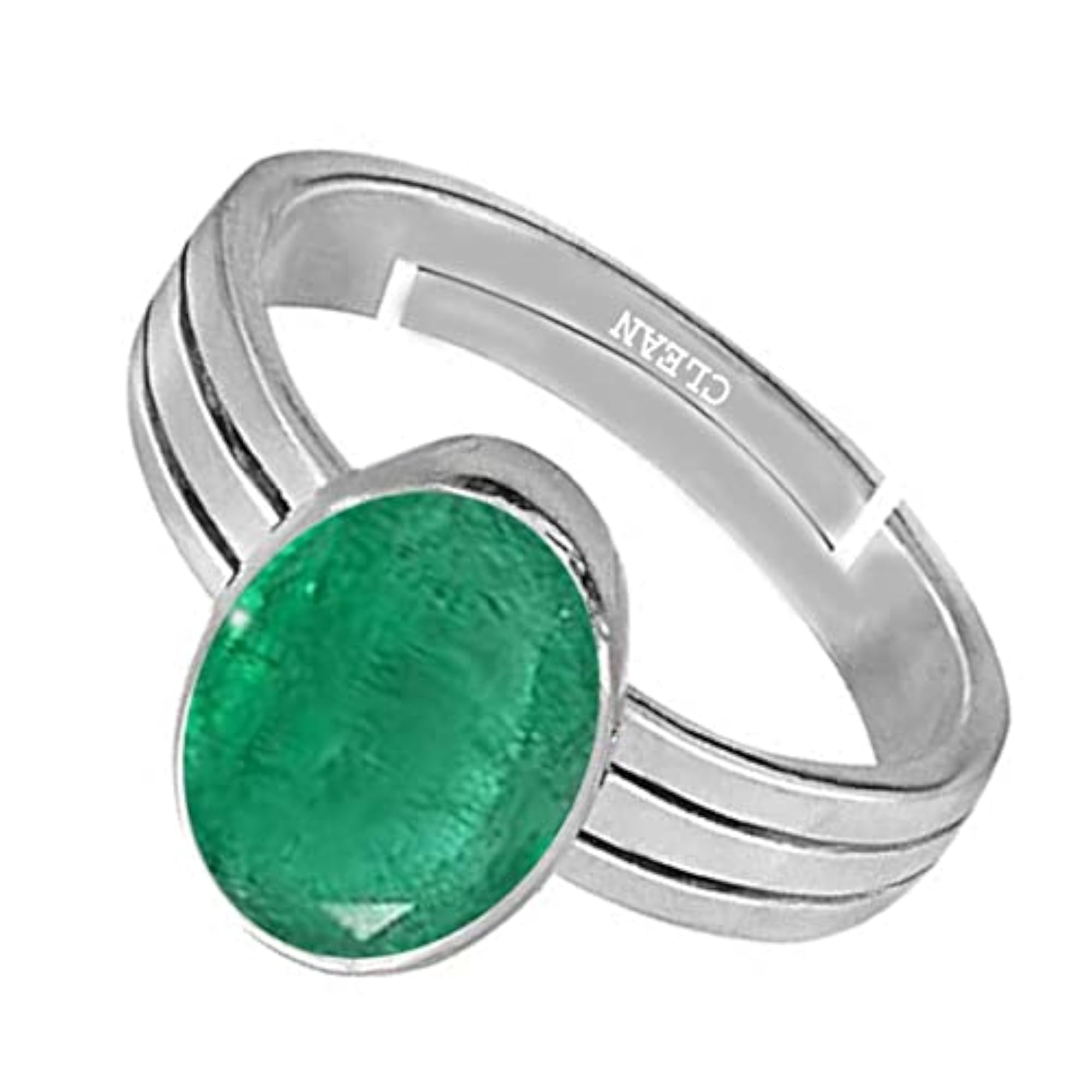 Clean Gems Emerald Adjustable Ring, 925 Sterling Silver