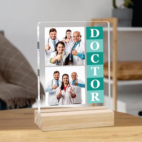Image of Giftplease Best Doctor Photo Plaque with Wooden Stand | Personalised Gift for Doctors | Thank You Gift for Medical Professionals | Home Office Table Decor |Appreciation Frame for Doctor DCT 07