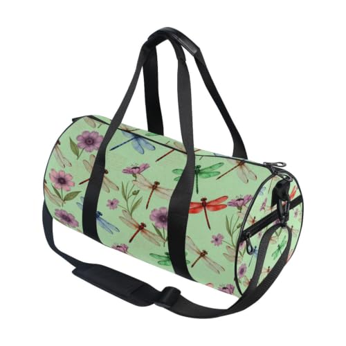 Bolsa de gimnasio con patrón estético vintage de flores y estructura cilíndrica ligera