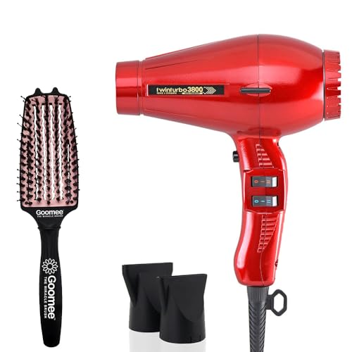 Turbo Power Twin Turbo 3800 - Secador de pelo iónico y cerámica con diseño de arándano, modelo 330 y M, diseño de cabello, desenredante, color negro (paquete de 2 artículos)