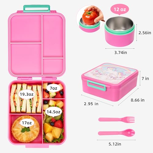 Image of Kids Bento Lunch Box with 12oz Insulated Food Jar, 4-Compartment Lunch Box
