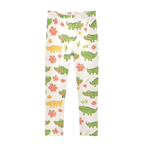 Crocodile Floral Cartoon Girls Casual Leggings for Kids Printed Long Pant Bottoms Stretch and Soft