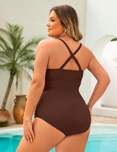 Women's Plus Size One Piece Swimsuits Tummy Control Cutout Swim Romper Bathing Suit V Neck Bow Ties Swimwear 20253
