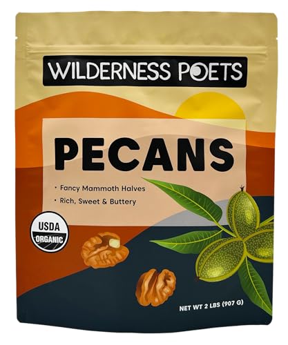 Wilderness Poets, Fancy Mammoth Pecan Halves - Organic, Raw, Large Halves, Sweet and Buttery. Bulk Size, No Salt, Shelled. (32 Ounce - 2 Pound)